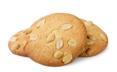 Round cookies with peanuts close-up on a white. Isolated