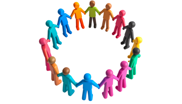 Colorful Teamwork Render of Diverse Figures United in a Circle Symbolizing Collaboration isolated on solid white background