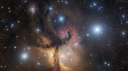 Naklejka premium Cosmic Nebula with Glowing Stars in Dark Night Sky