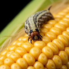 Fall Armyworm Eating Corn Closeup in Field Agricultural Pest Problem