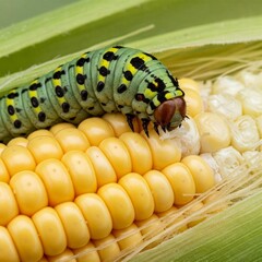 Macro of Fall Armyworm Damaging Corn Crop in Natural Field Setting