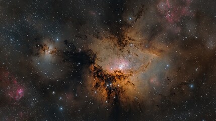 Obraz premium Cosmic Nebula with Orange and Brown Hues in Deep Space