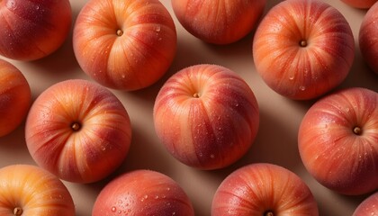 Arrangement of Fresh Donut Peaches with Water Droplets