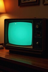 Antique CRT television with static hum and warm light, electronic nostalgia, CRT glow, vintage ambiance