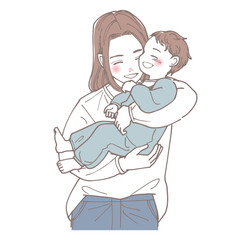 赤ちゃんを抱っこして幸せそうな母親のイラスト