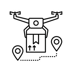 Drone based delivery systems black line icon for digital and print projects.