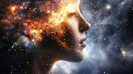Cosmic Woman: Fiery Galaxy Portrait