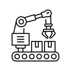 warehouse robots black line icon for digital and print projects.