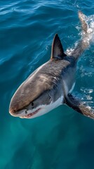 Naklejka premium Great white shark in deep blue ocean (1)