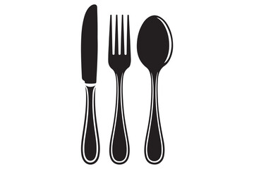 Simple black silhouette of a knife, fork, and spoon
