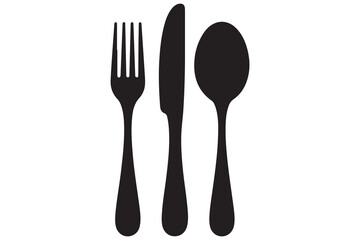 Simple black silhouette of a knife, fork, and spoon
