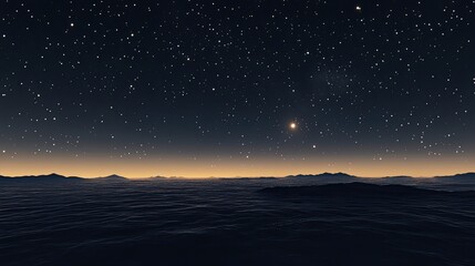 Naklejka premium Dark Night Sky Landscape with Orange Horizon