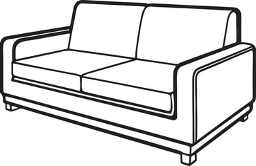 sofa line art, black outline, vector and illustration, coloring book page line art drawing