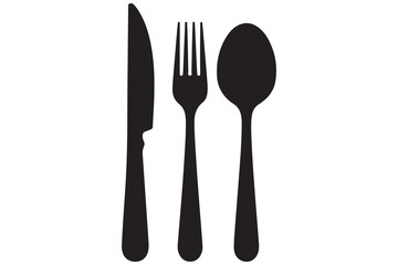 Simple black silhouette of a knife, fork, and spoon
