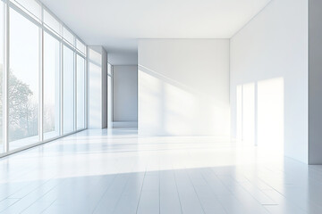 Obraz premium Modern minimalist white interior design showcases spaciousness and simplicity