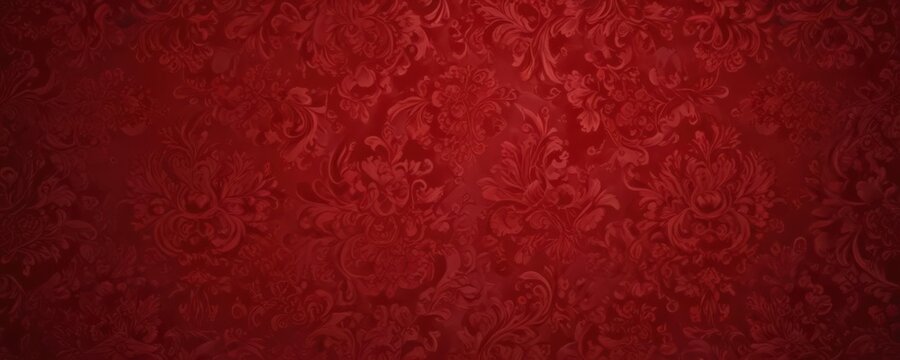 Crimson damask backdrop, opulent floral swirls  Deep red, high-resolution detail , high resolution, decor, floral