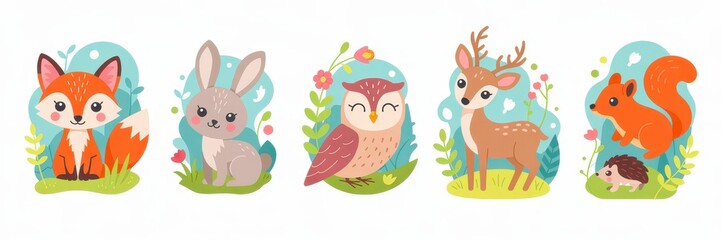 Obraz premium Cute woodland creatures in a whimsical setting