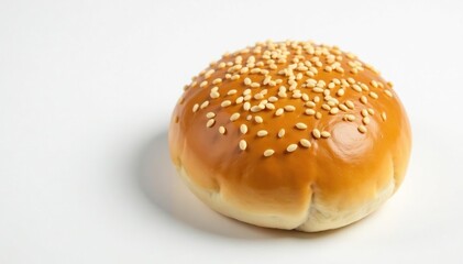Perfectly round sesame seed bun, pristine white background , seed, ingredient