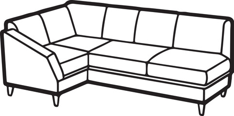 sofa line art, black outline, vector and illustration, coloring book page line art drawing
