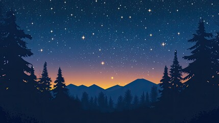Fototapeta premium Serene Night Sky Over a Mountain Forest Silhouette