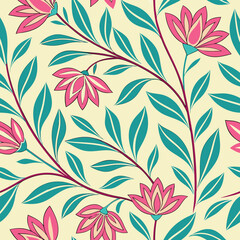 A floral-seamless-pattern-with-exotic-leaves flower.