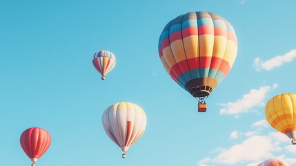 Naklejka premium Colorful Hot Air Balloons Ascending: A Serene Sky Scene