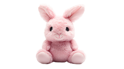 Cute pink bunny plush toy sitting up