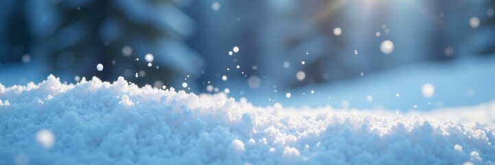 Snowflakes gently falling on a blanket of fresh powder, snow cover, frozen landscape