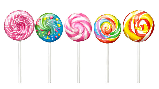 Colorful lollipops lined up on a white background - Powered by Adobe