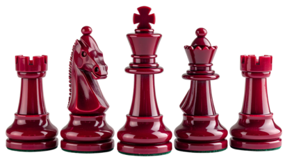 Chess Pieces in Crimson Red isolated on solid white background Png format 