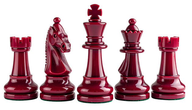 Chess Pieces in Crimson Red isolated on solid white background Png format 
