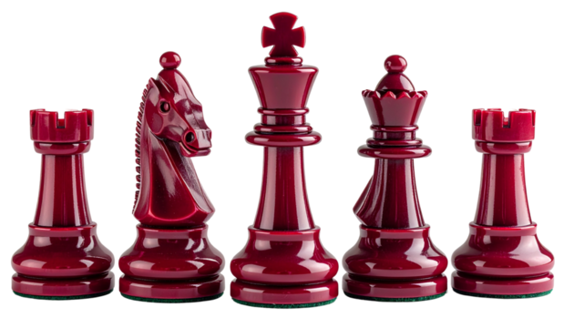 Chess Pieces in Crimson Red isolated on solid white background Png format 