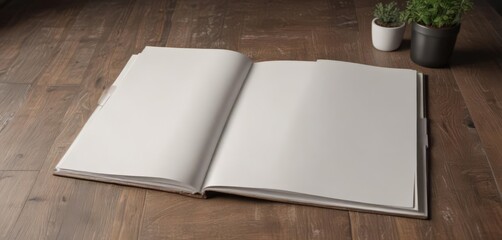 Fototapeta premium Open vertical photo album mockup with pristine blank pages , album, travel