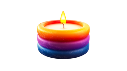 Vibrant layered candle in a serene setting