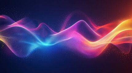 Obraz premium Abstract vibrant wave pattern with colorful flowing lines and glowing particles in a dynamic digital art composition perfect for technology and futuristic themes