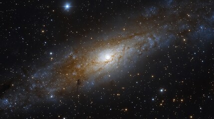 Fototapeta premium Spiral Galaxy in Deep Space with Golden and Blue Hues