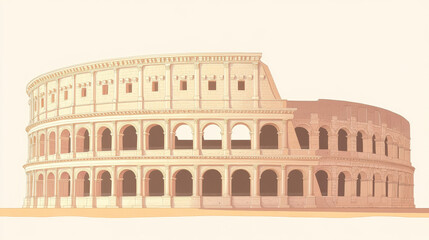Detailed illustration of the ancient Roman amphitheater with multiple arches showcasing historical architecture and iconic structure design in a side view