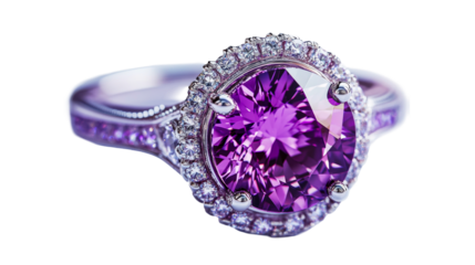 Elegant purple gemstone ring with intricate design