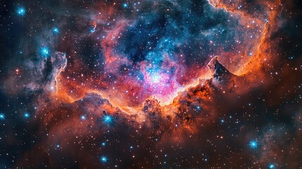 Fototapeta premium Vibrant Nebula with Red Orange and Blue Hues in Deep Space
