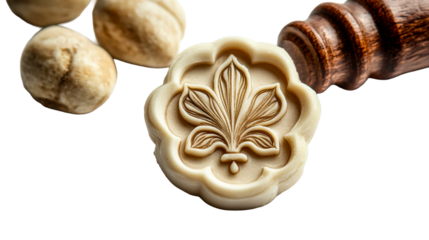 Detailed wax seal design with wooden stamp