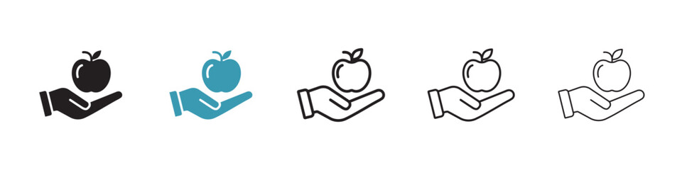 Apple in hand icon in flat style. Basic vector symbol illustration