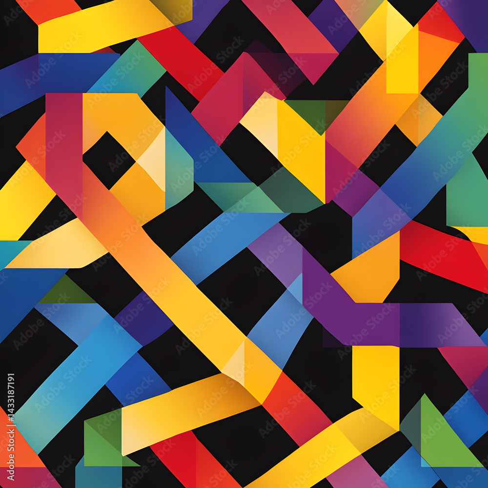 Poster abstract colorful geometric pattern: a vibrant and dynamic pattern featuring intersecting, multicolo