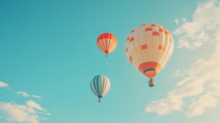 Naklejka premium Pastel Hot Air Balloons Ascending: A Serene Summer Sky