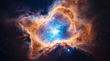 A cosmic eye nebula with concentric rings of colorful gas, central star illuminating the intricate structures