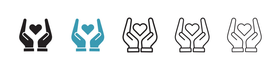 Heart and hands icon in flat style. Basic vector symbol illustration