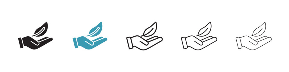 Leaf in hand icon in flat style. Basic vector symbol illustration