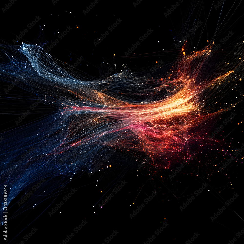 Poster network galaxy: a stunning visual representation of interconnected nodes and lines, evoking a sense 