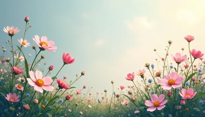 Obraz premium Delicate wildflowers & trailing ivy, soft pastel hues, surface, soft