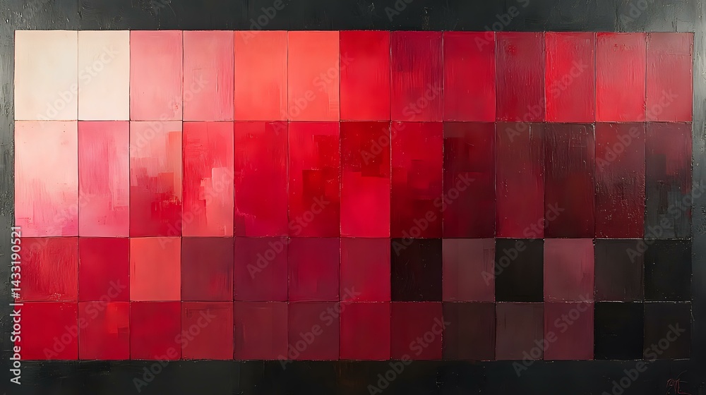 Poster abstract geometric pattern with gradient transition from bright red to black squares arranged in mos