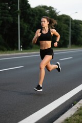 woman running on the road